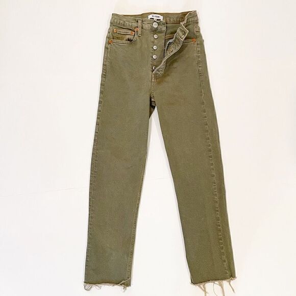 Re/Done 70s High Rise Stove Pipe frayed cropped straight-leg Jeans Button Fly 24 - Picture 3 of 8